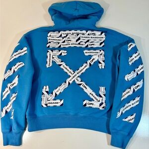 OFF-WHITE Blue Hoodie with Graphic Design Mens Medium